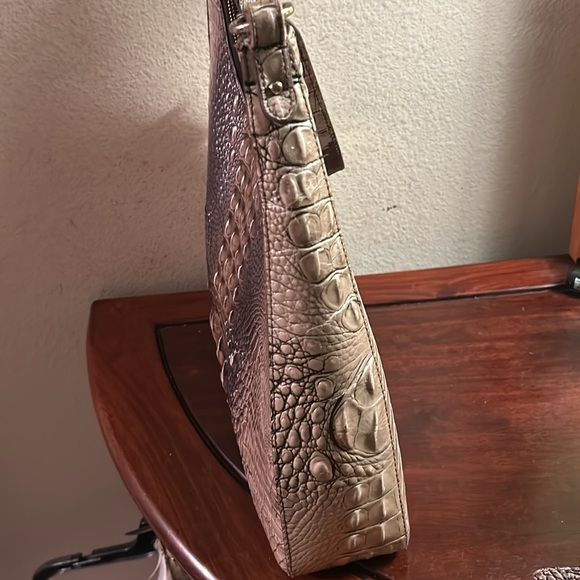 Brahmin Croc-Embossed Hobo Bag in Brown and Cream - Picture 8 of 12